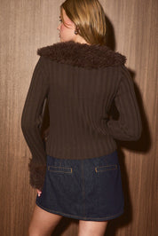 Faux Romance Faux Fur Trim Knit Cardigan - Westly