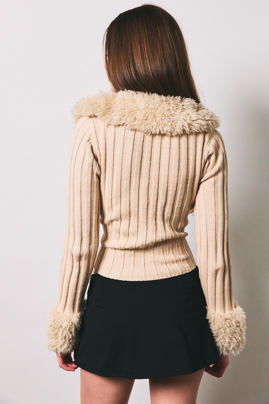 Faux Romance Faux Fur Trim Knit Cardigan - Westly