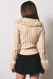 Faux Romance Faux Fur Trim Knit Cardigan - Westly