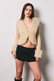 Faux Romance Faux Fur Trim Knit Cardigan - Westly