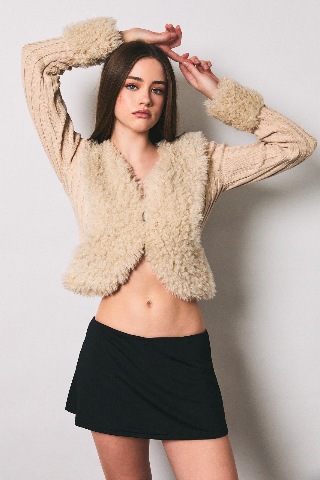 Faux Romance Faux Fur Trim Knit Cardigan - Westly