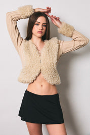 Faux Romance Faux Fur Trim Knit Cardigan - Westly