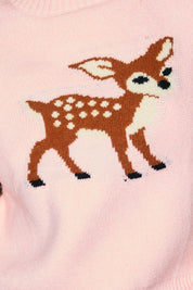 Fawn Meadow Intarsia Sweater - Baby Pink