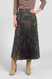 Fernvale Paisley Pleated Midi Skirt - Olive Multi