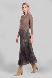 Fernvale Paisley Pleated Midi Skirt - Olive Multi