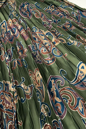 Fernvale Paisley Pleated Midi Skirt - Olive Multi