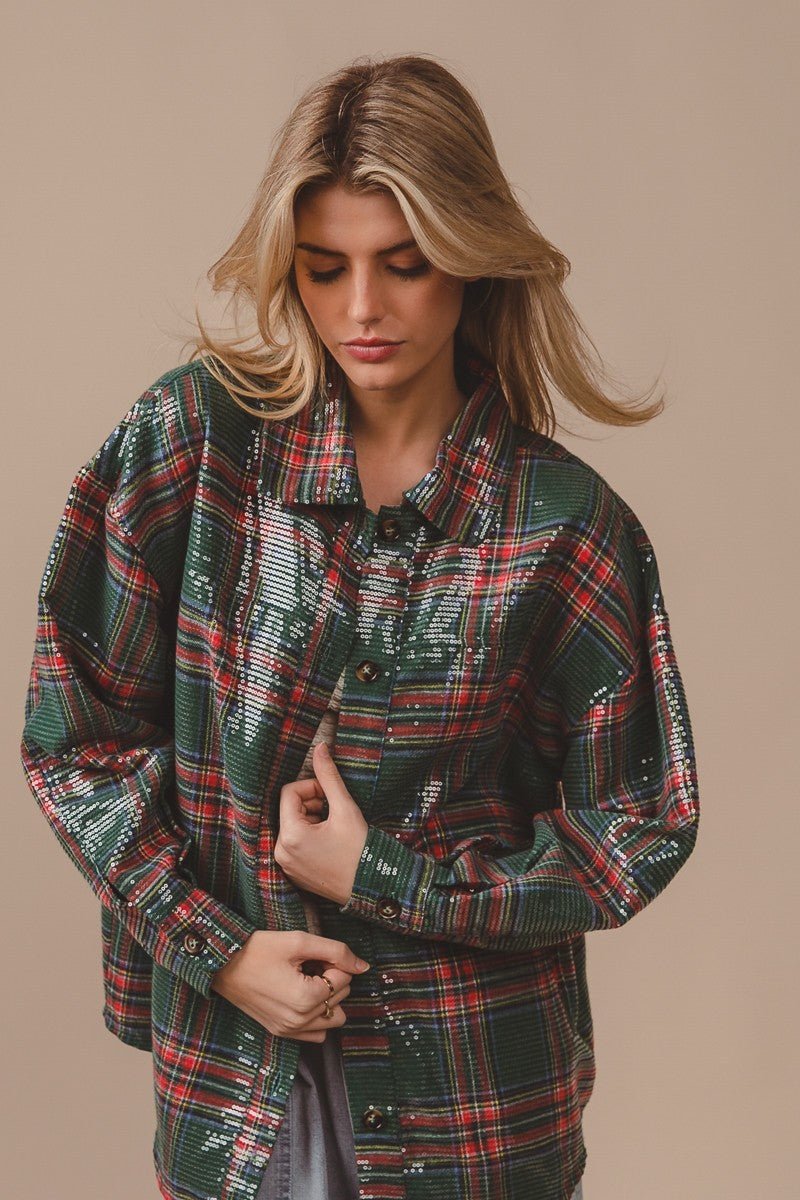 Festive Hour Sequin Plaid Shirt - Westly