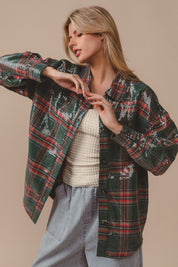 Festive Hour Sequin Plaid Shirt - Green Multi