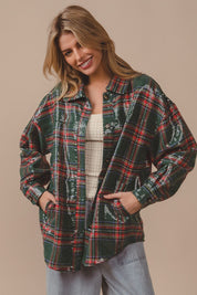 Festive Hour Sequin Plaid Shirt - Green Multi