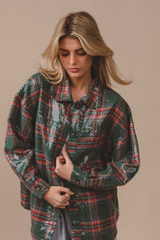 Festive Hour Sequin Plaid Shirt - Green Multi