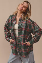 Festive Hour Sequin Plaid Shirt - Green Multi