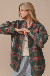 Festive Hour Sequin Plaid Shirt - Green Multi