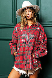 Festive Hour Sequin Plaid Shirt - Red Multi