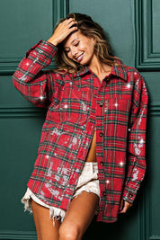 Festive Hour Sequin Plaid Shirt - Red Multi