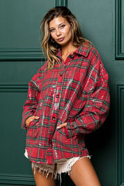 Festive Hour Sequin Plaid Shirt - Red Multi
