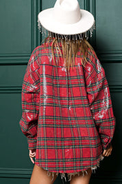 Festive Hour Sequin Plaid Shirt - Red Multi