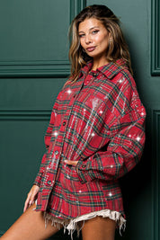 Festive Hour Sequin Plaid Shirt - Red Multi