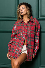Festive Hour Sequin Plaid Shirt - Red Multi