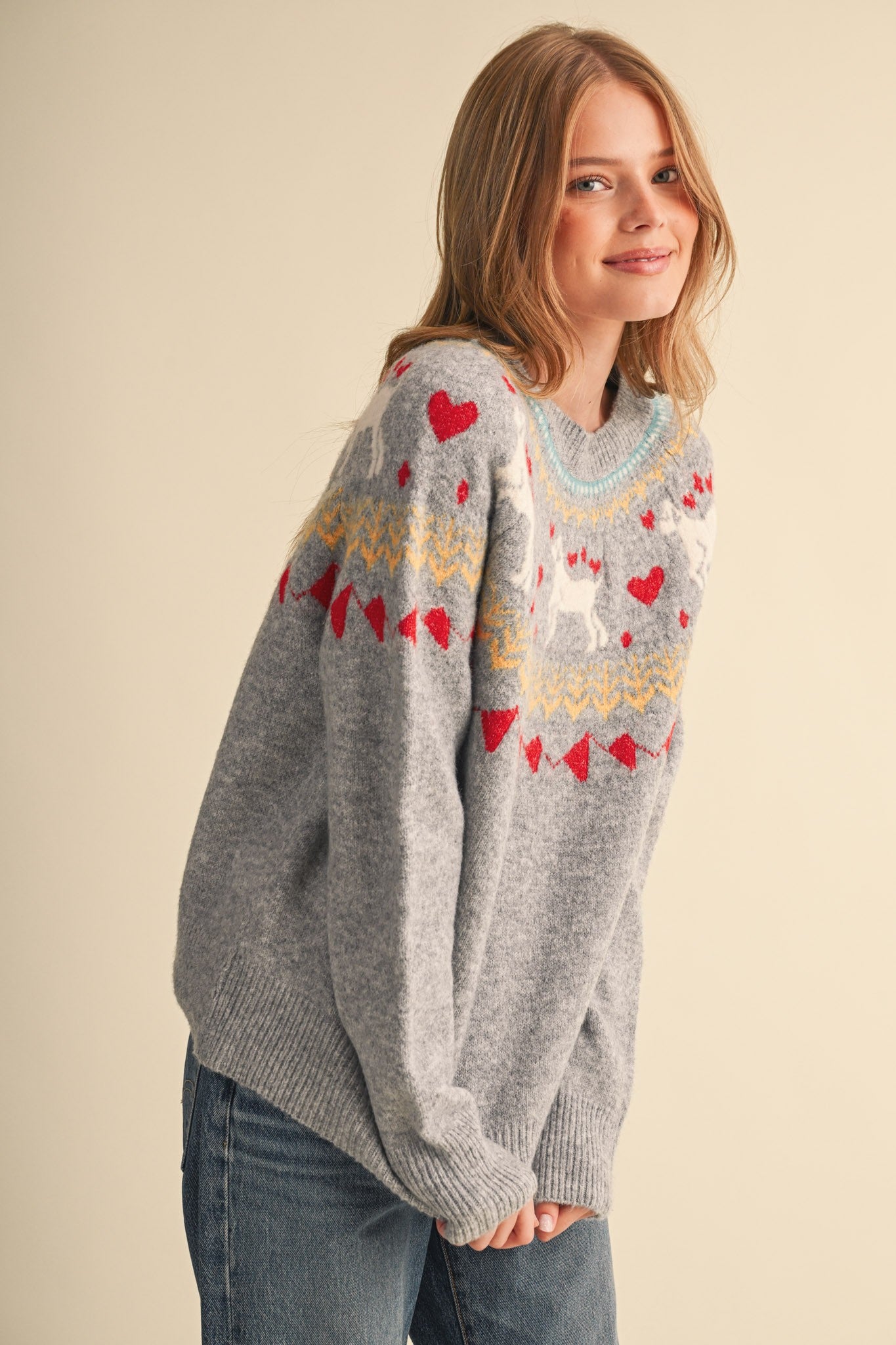 Fetch Club Dog Motif Fair Isle Sweater in Heather Grey Multi, photo 3