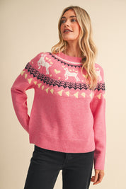 Fetch Club Dog Motif Fair Isle Sweater in Pink Multi, photo 1