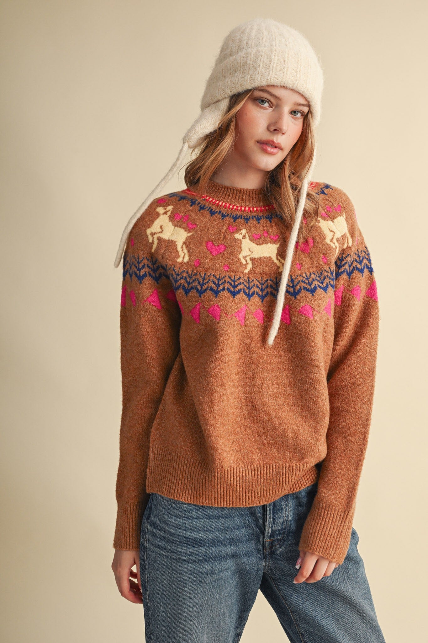 Fetch Club Dog Motif Fair Isle Sweater in Taupe Multi, photo 4