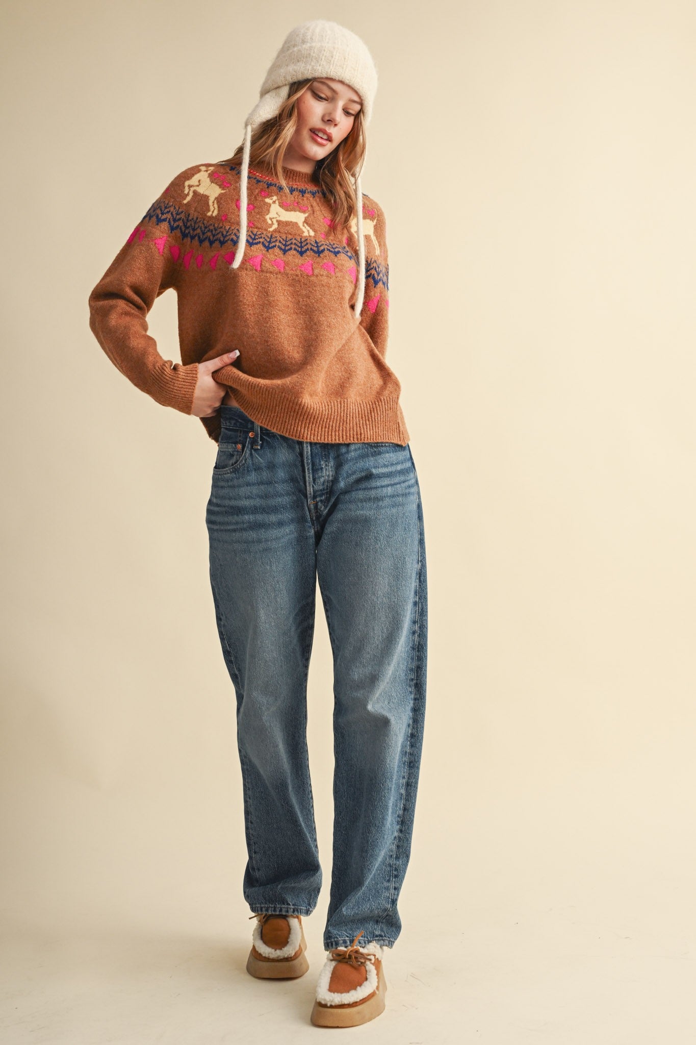 Fetch Club Dog Motif Fair Isle Sweater in Taupe Multi, photo 12