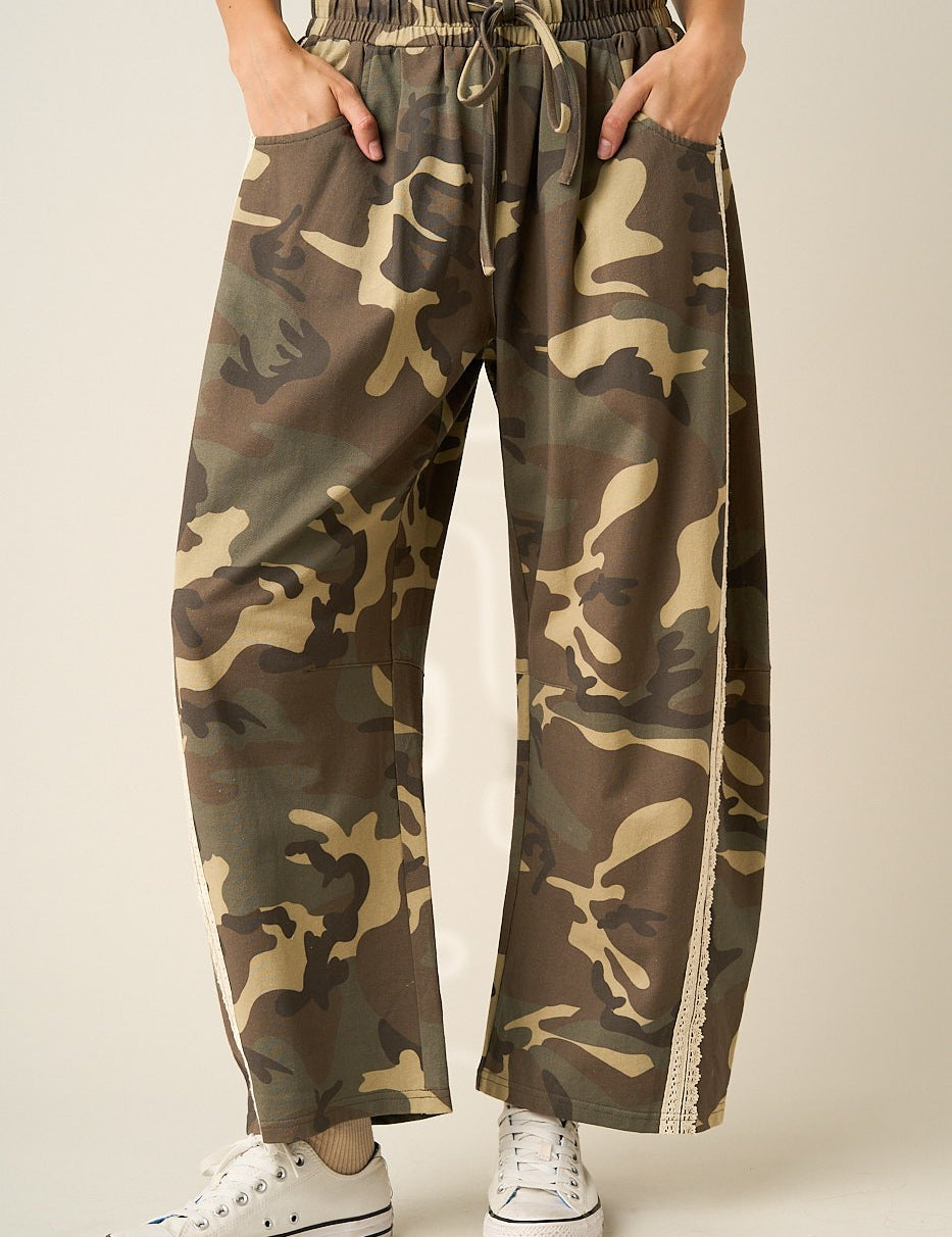 Field Contrast Lace Trim Barrel Pants in Army Green - product photo 1