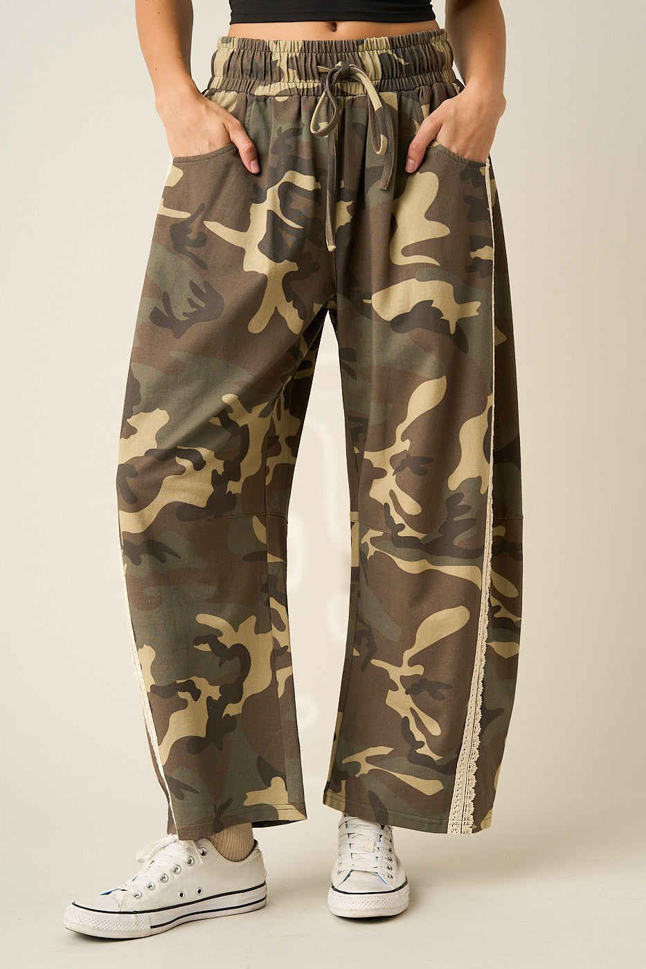 Field Contrast Lace Trim Barrel Pants in Army Green - product photo 1