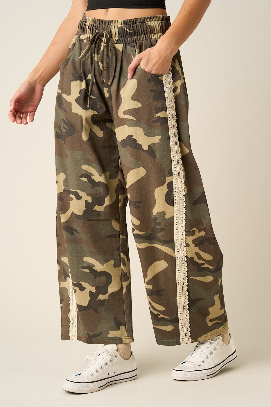 Field Contrast Lace Trim Barrel Pants in Army Green - product photo 2