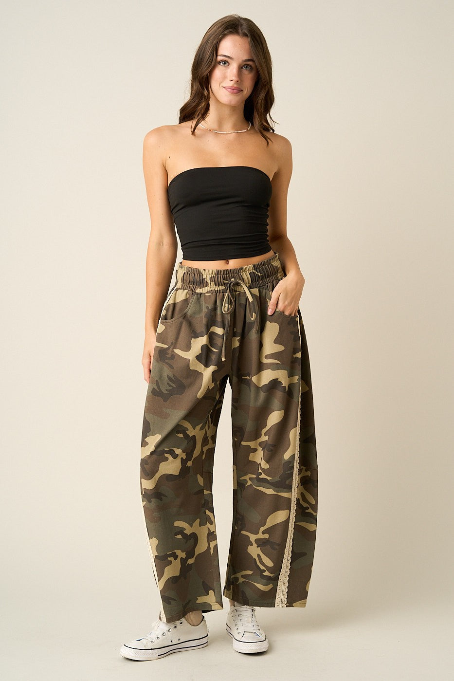 Field Contrast Lace Trim Barrel Pants in Army Green - product photo 4