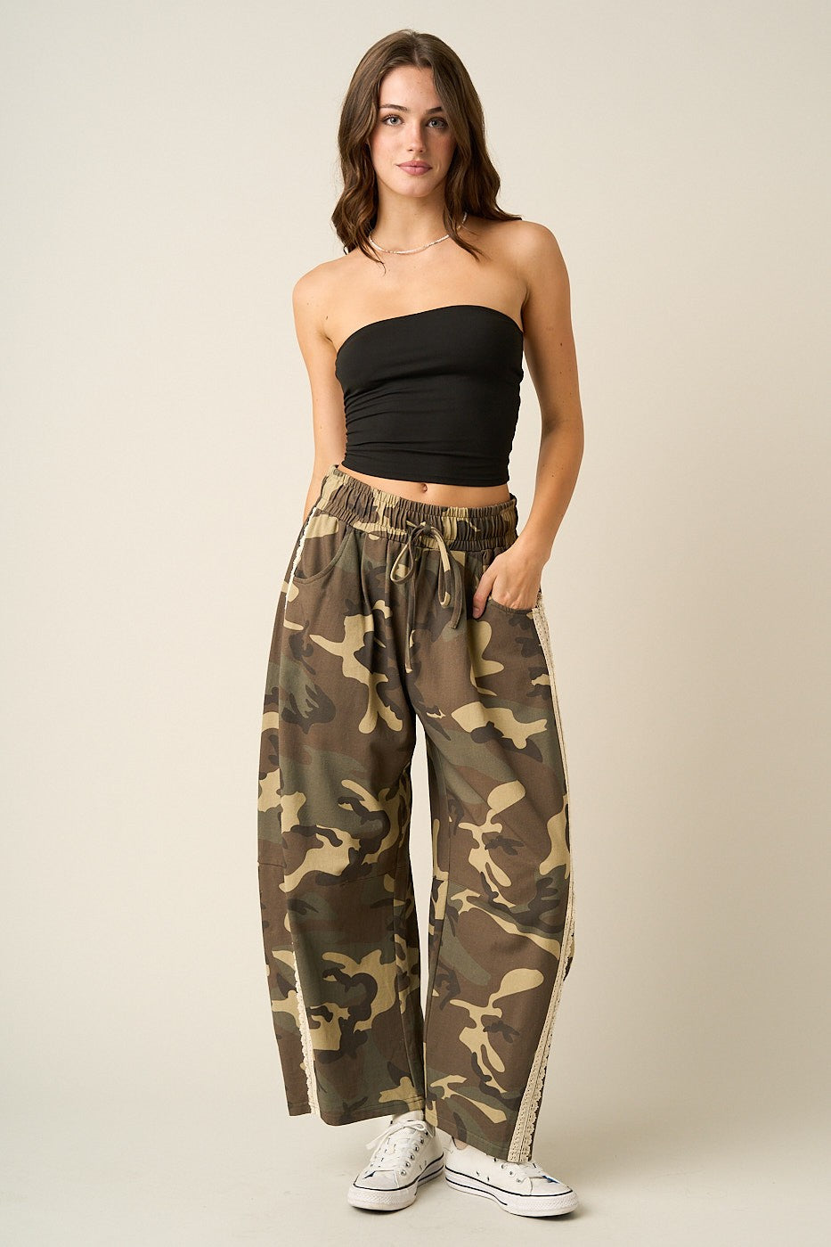 Field Contrast Lace Trim Barrel Pants in Army Green - product photo 5