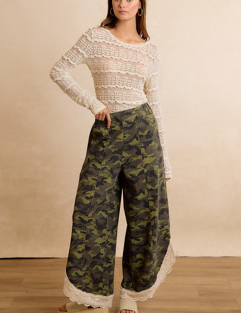 Field Lace Camo Wide Leg Pants in Camouflage - product photo 3