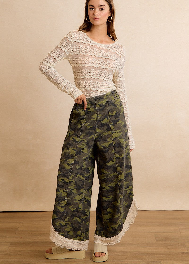 Field Lace Camo Wide Leg Pants in Camouflage - product photo 3
