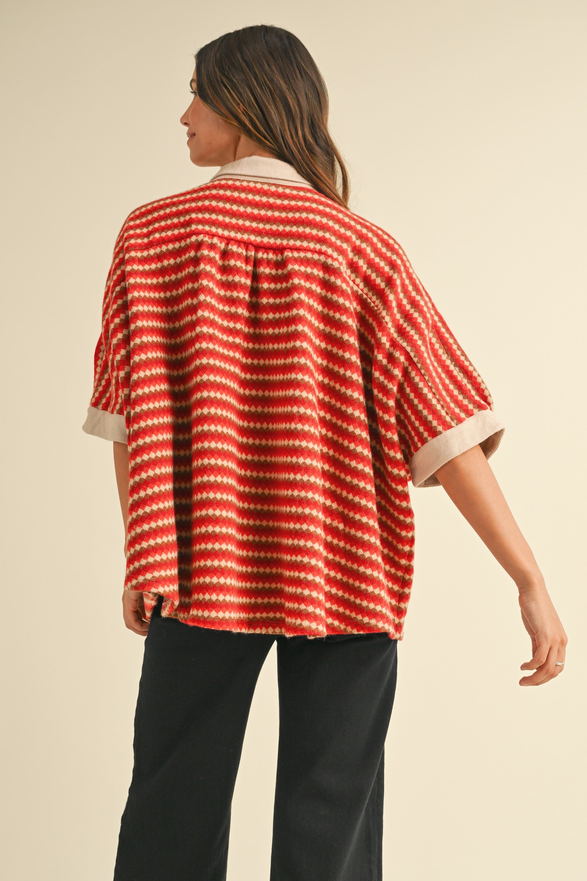 Fine Current Striped Knit Button Top in Red Multi - product photo 5