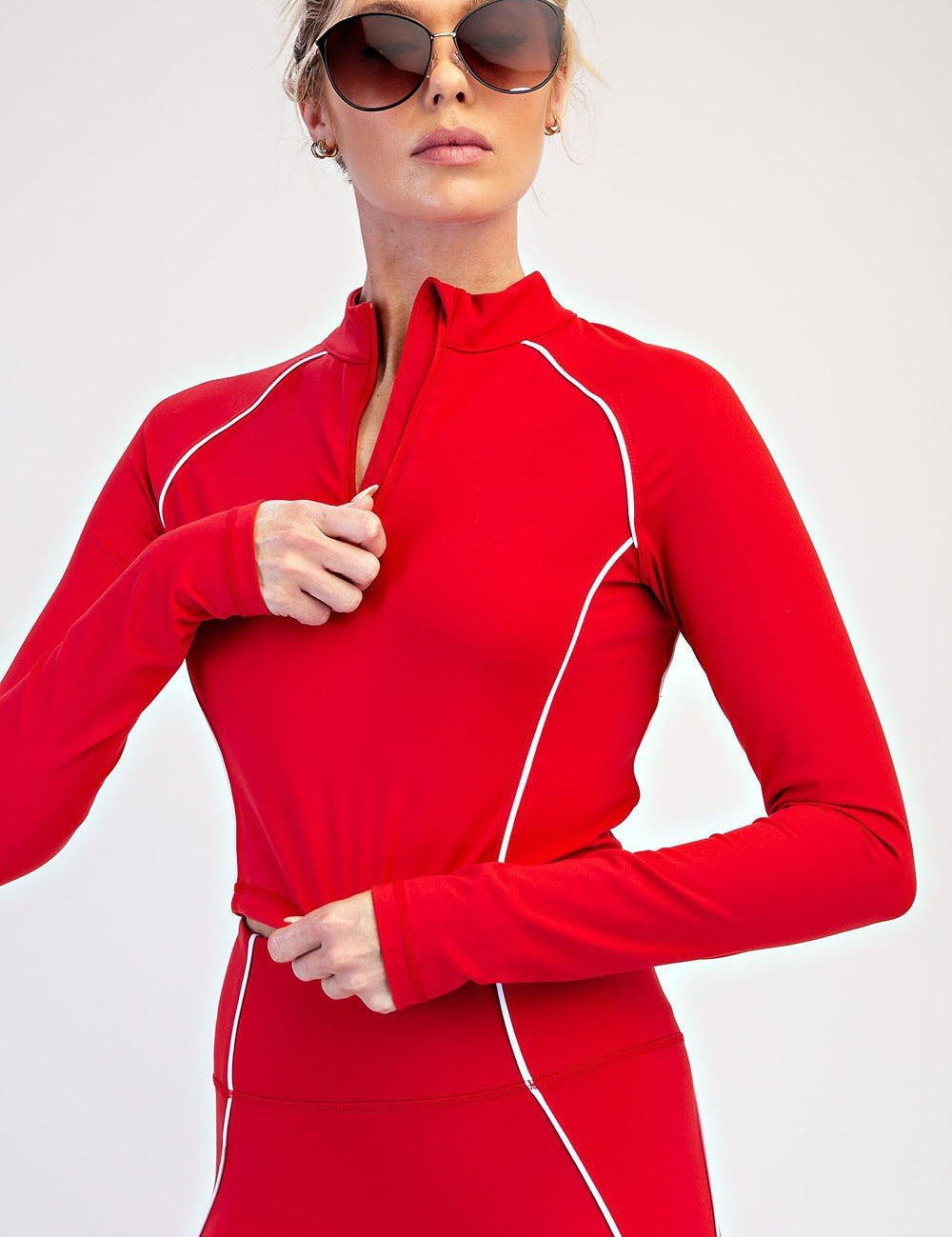Finish Line Piped Quarter-Zip Crop Top - Westly
