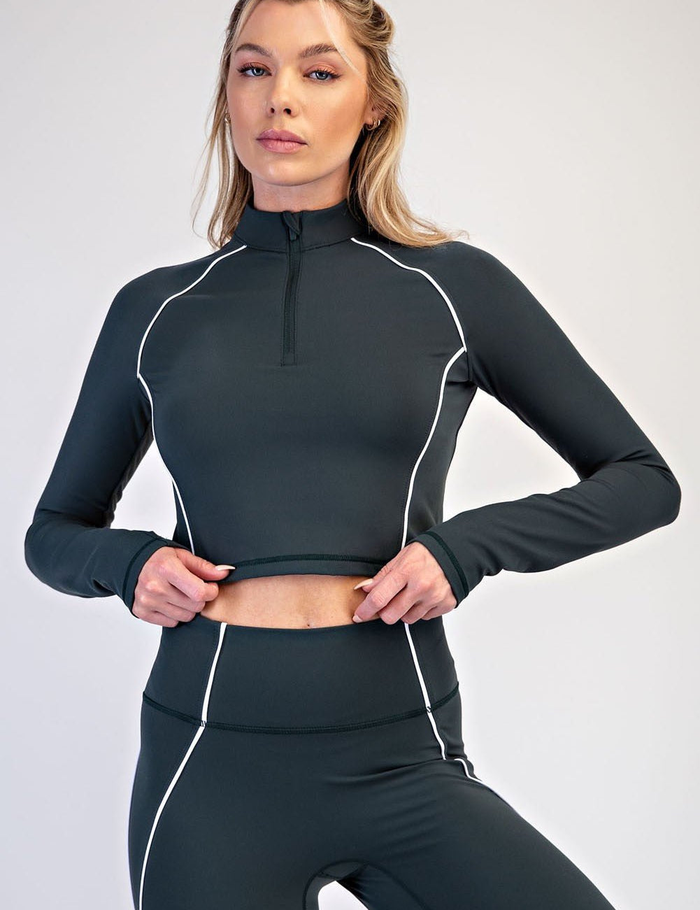 Finish Line Piped Quarter-Zip Crop Top - Westly