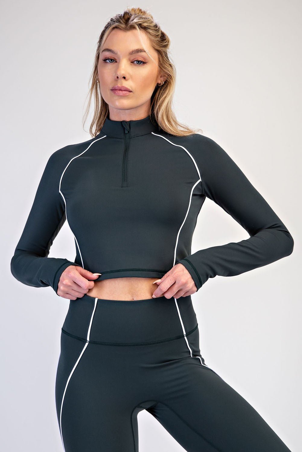 Finish Line Piped Quarter-Zip Crop Top - Westly