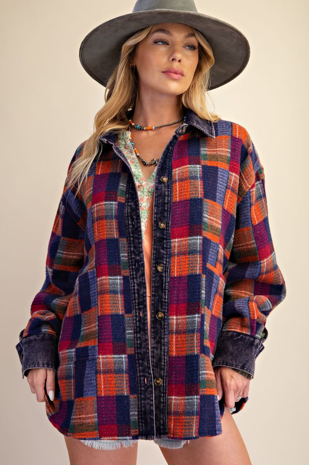 Fireside Washed Hacci Plaid Shacket - Westly