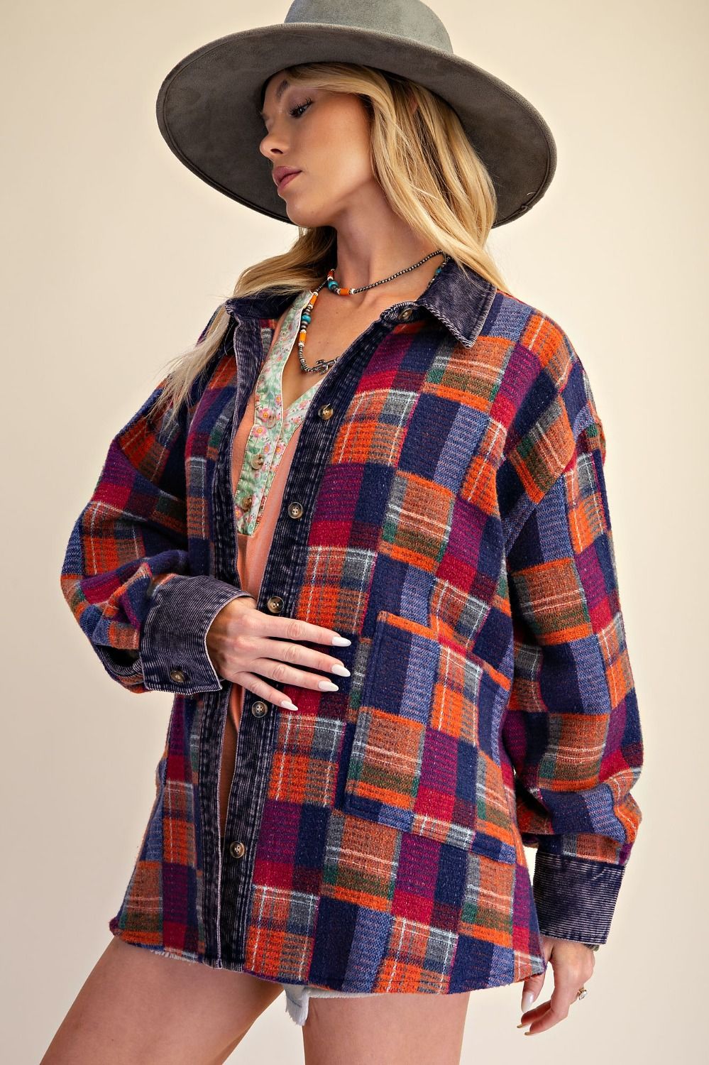 Fireside Washed Hacci Plaid Shacket - Westly