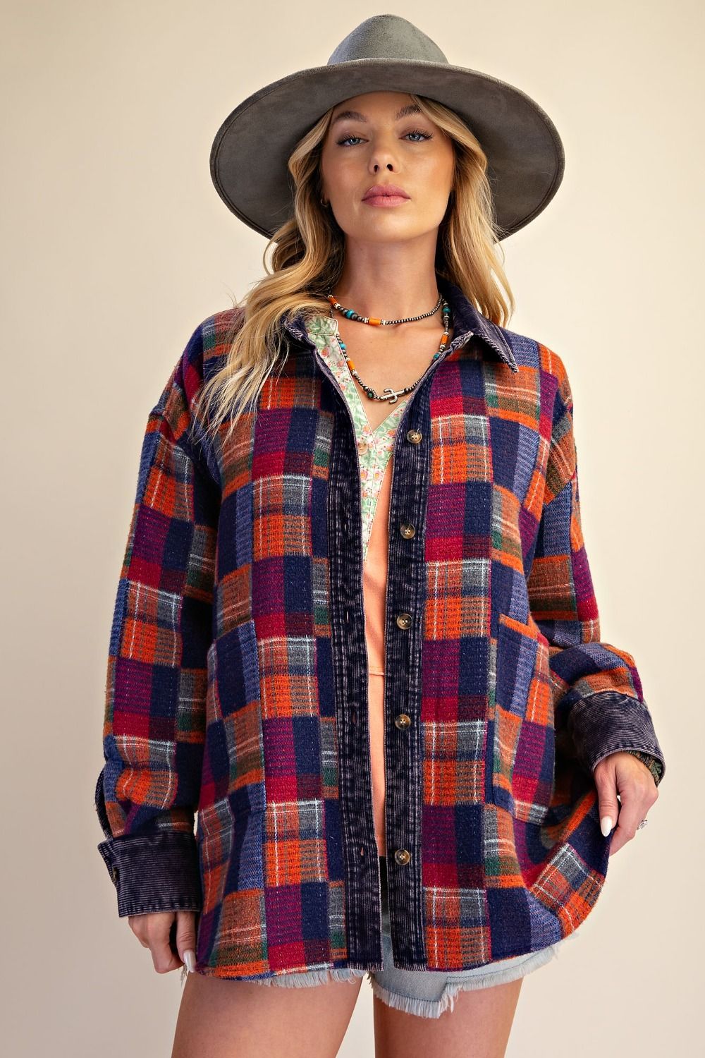 Fireside Washed Hacci Plaid Shacket - Westly