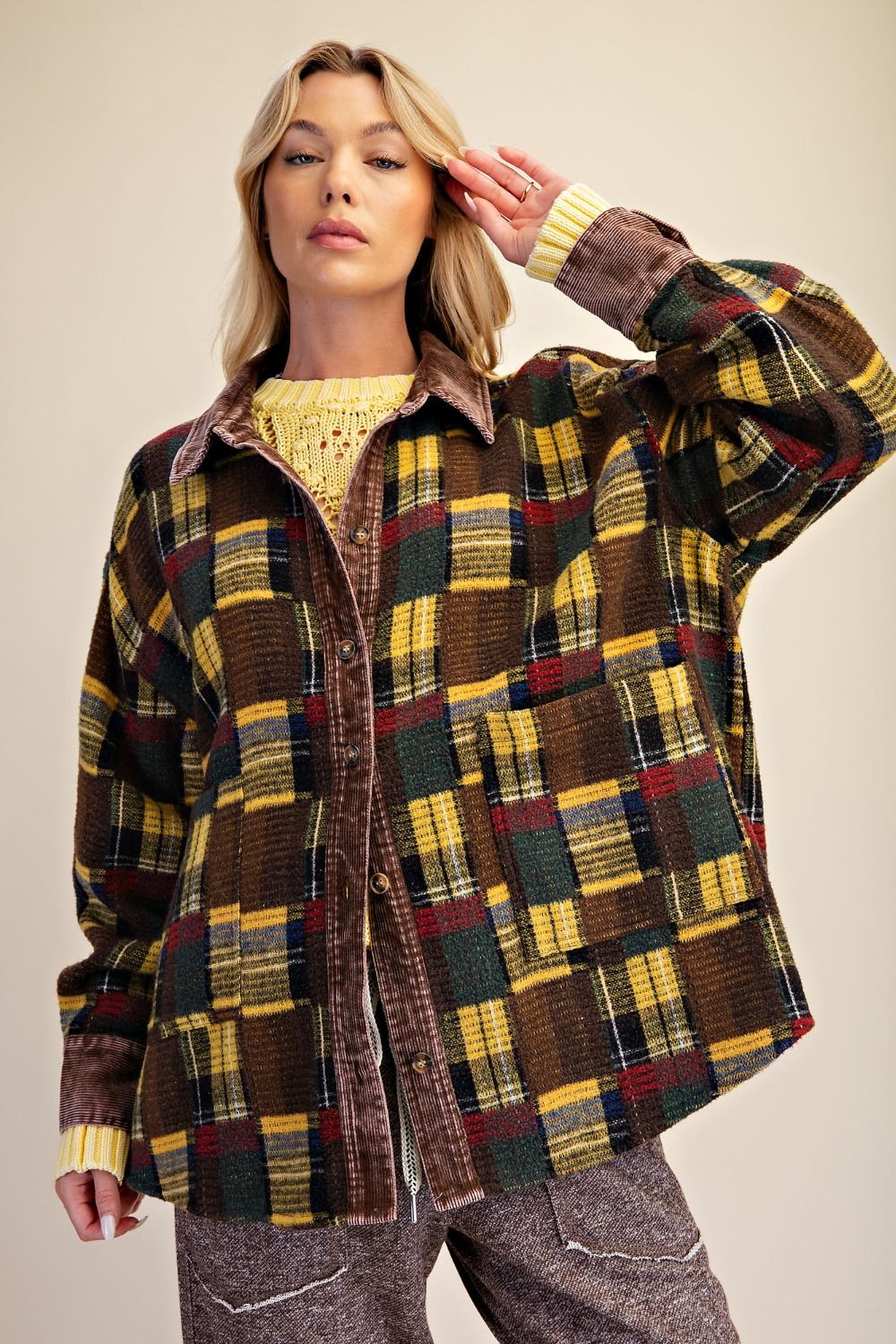 Fireside Washed Hacci Plaid Shacket - Westly