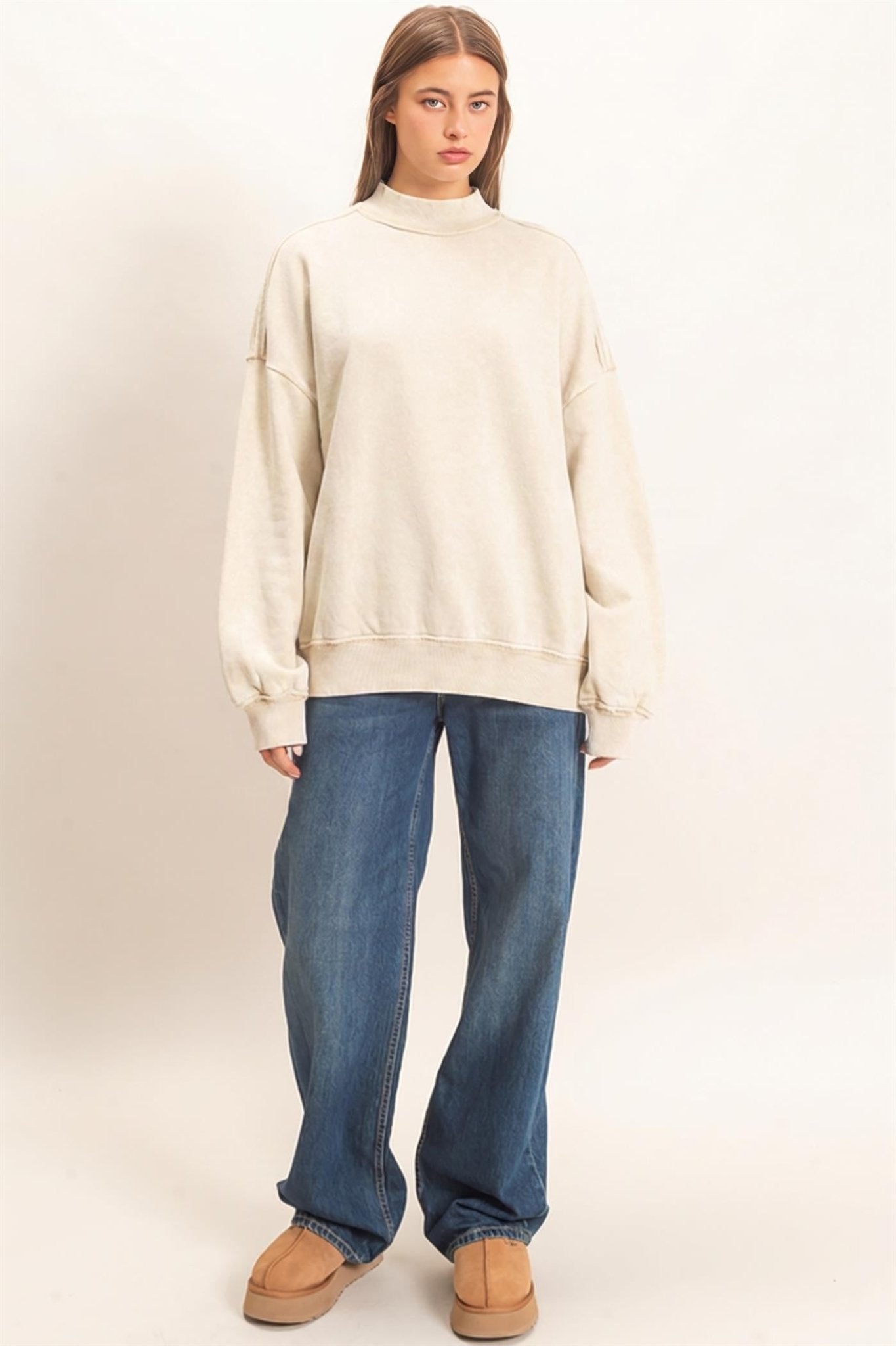 First Light Acid Wash Mock Neck Sweatshirt - Westly