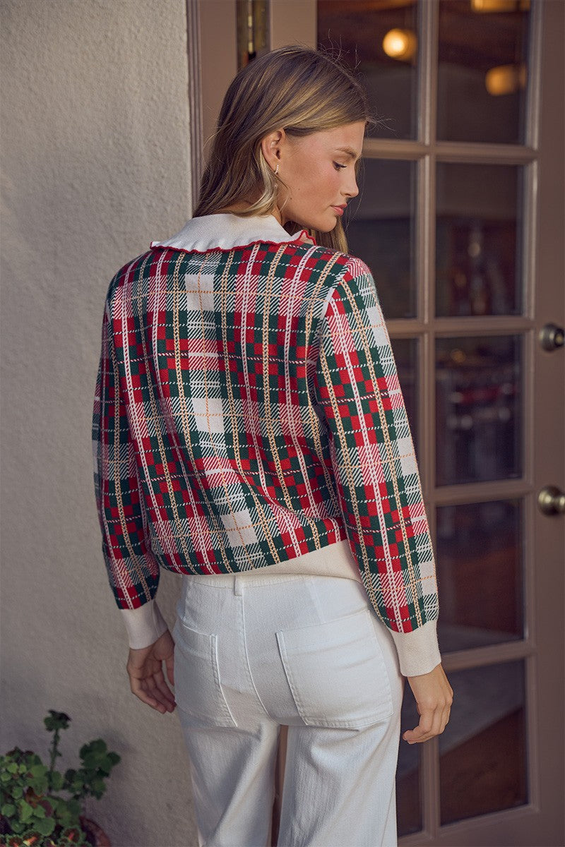 First Noel Plaid Collar Sweater - Red Multi