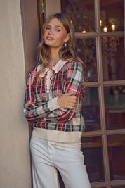 First Noel Plaid Collar Sweater - Red Multi