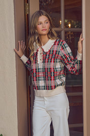 First Noel Plaid Collar Sweater - Red Multi