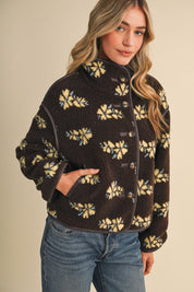 Fleur Lodge Floral Sherpa Jacket in Brown Floral, photo 1