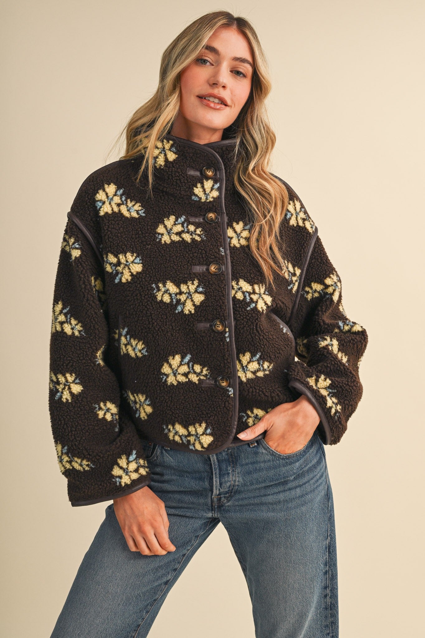 Fleur Lodge Floral Sherpa Jacket in Brown Floral, photo 2