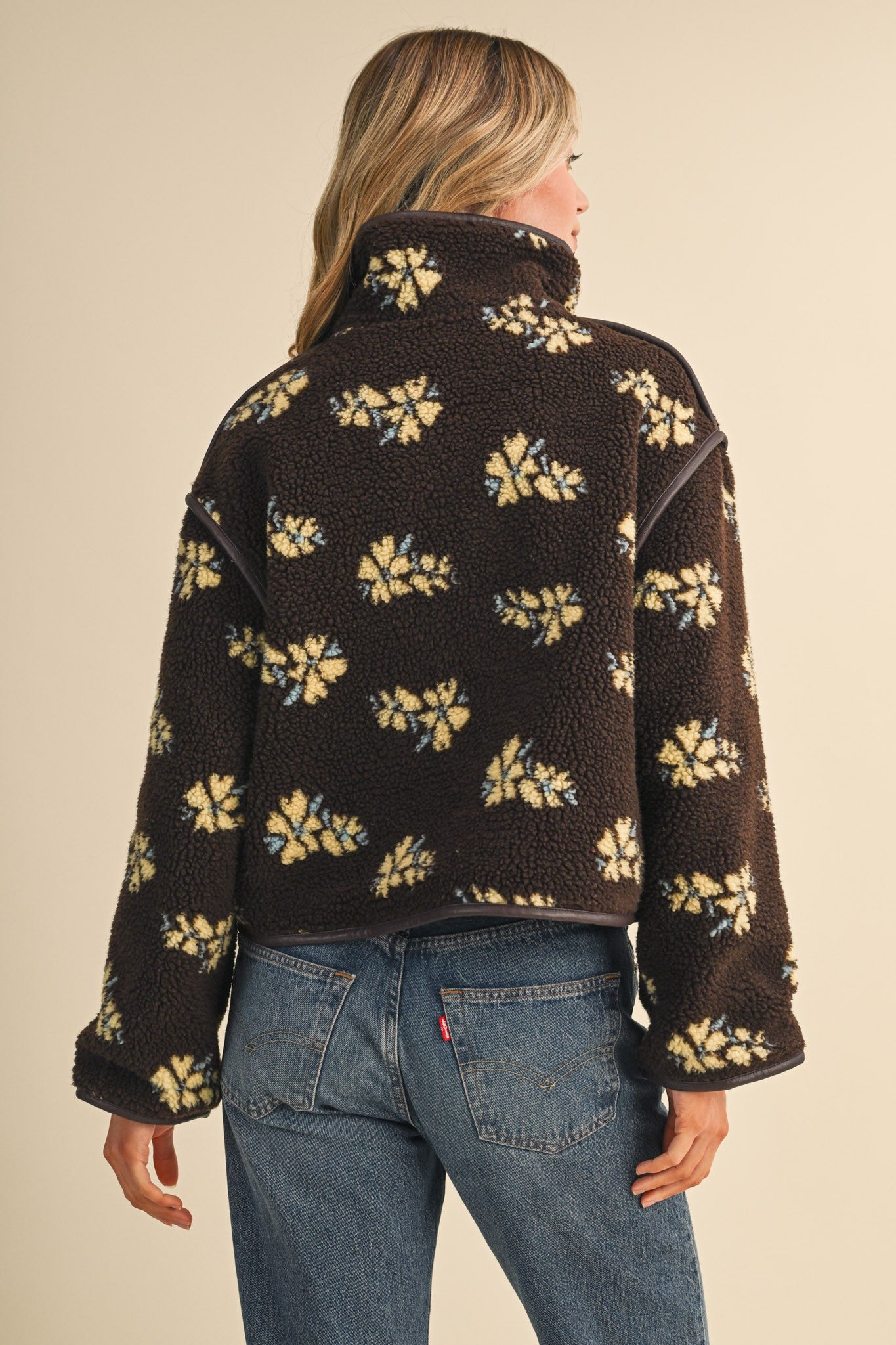 Fleur Lodge Floral Sherpa Jacket in Brown Floral, photo 8