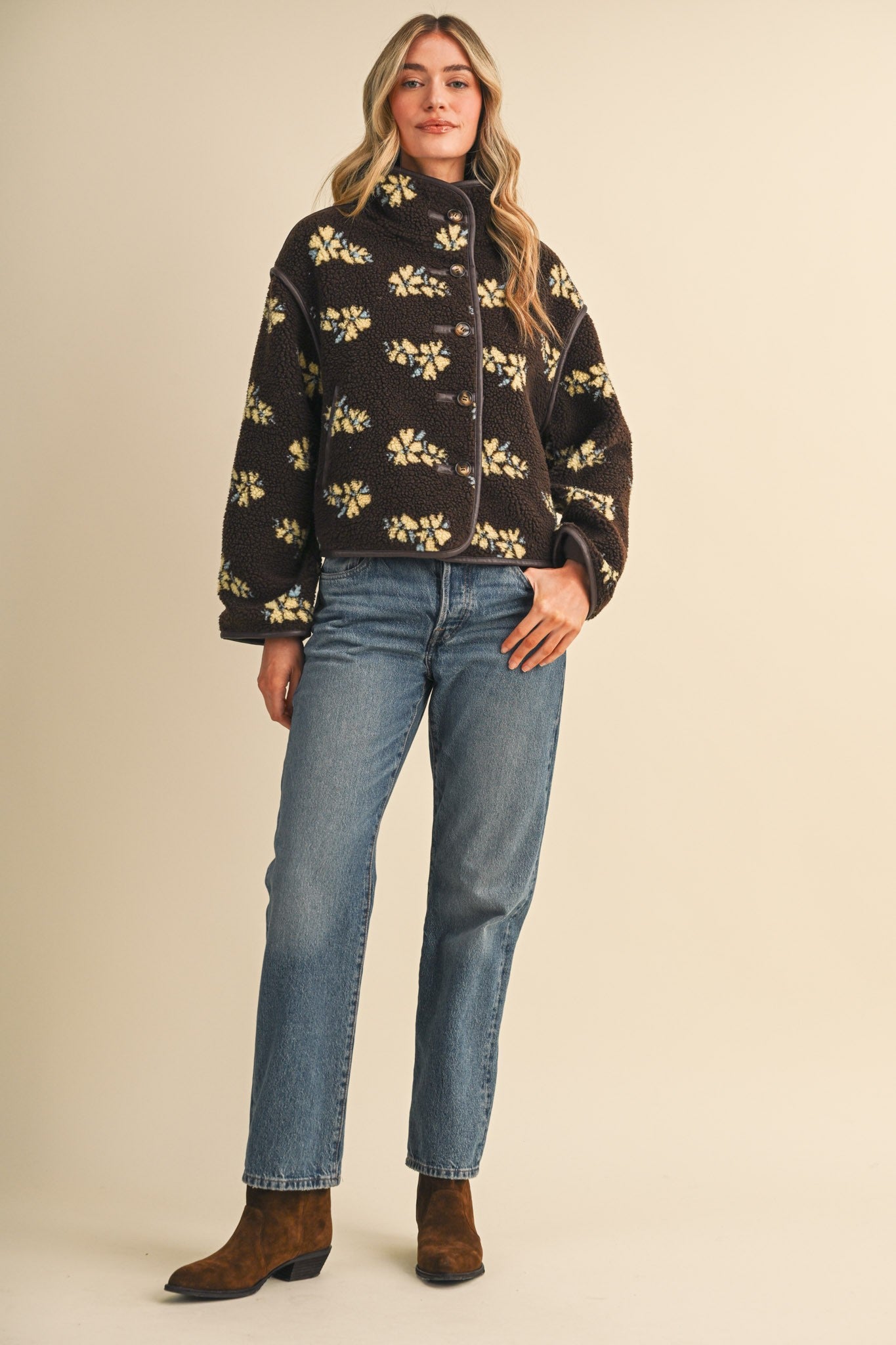 Fleur Lodge Floral Sherpa Jacket in Brown Floral, photo 10