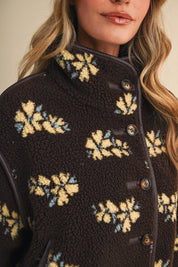 Fleur Lodge Floral Sherpa Jacket in Brown Floral, photo 12